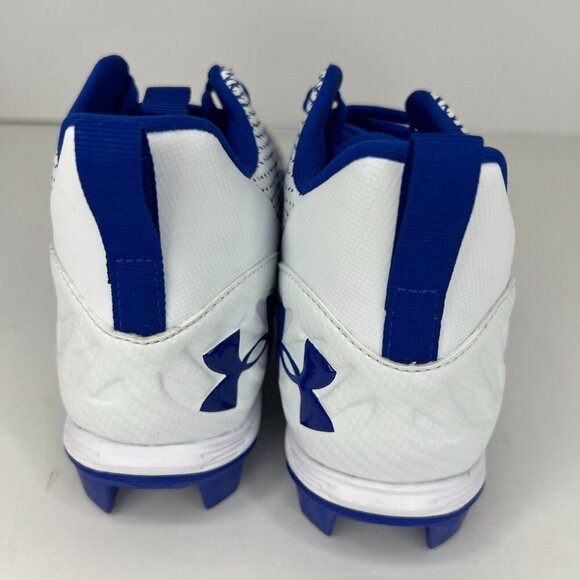 Under Armour Mens Blue White Spotlight Franchise RM Size 10.5 Football Cleats